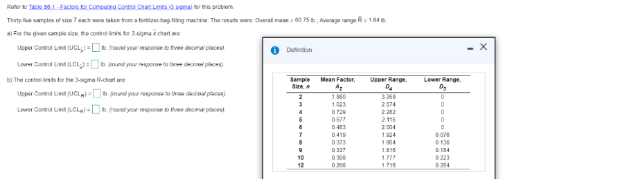 Refer to Table 56.1. Factors for Computing
