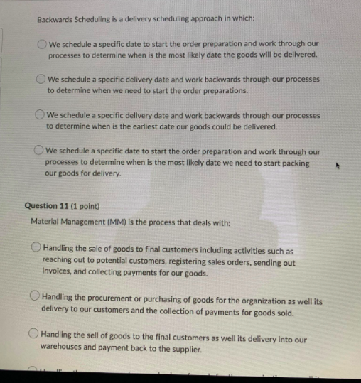 Backwards Scheduling is a delivery scheduling