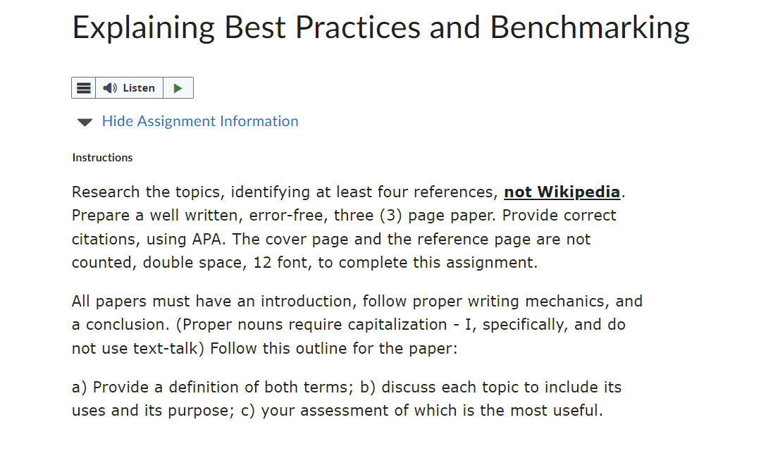 Explaining Best Practices and Benchmarking Listen