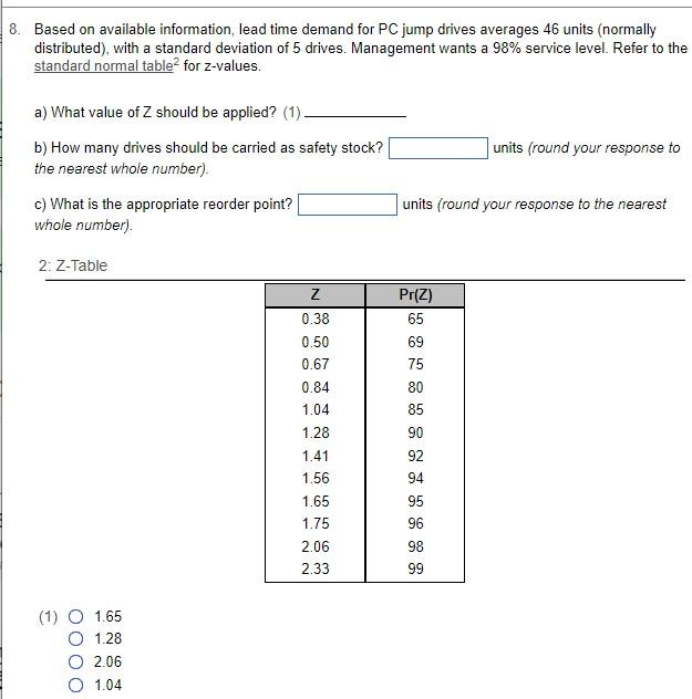 8. Based on available information, lead time
