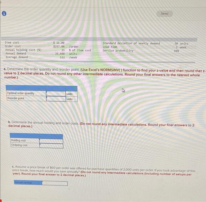 i Saved Item cost $11.00 Standard deviation of
