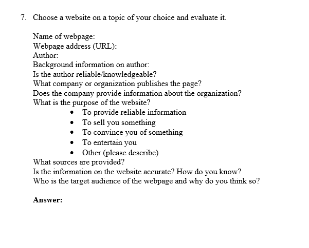 7. Choose a website on a topic of your choice and