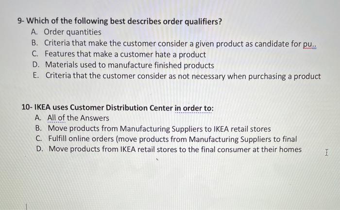 9. Which of the following best describes order