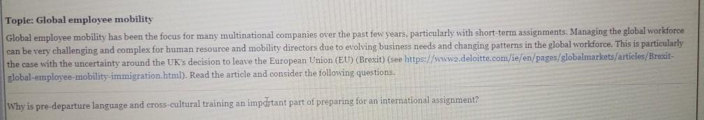 Topic: Global employee mobility Global employee