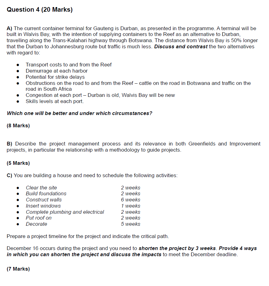 Question 4 (20 Marks) A) The current container