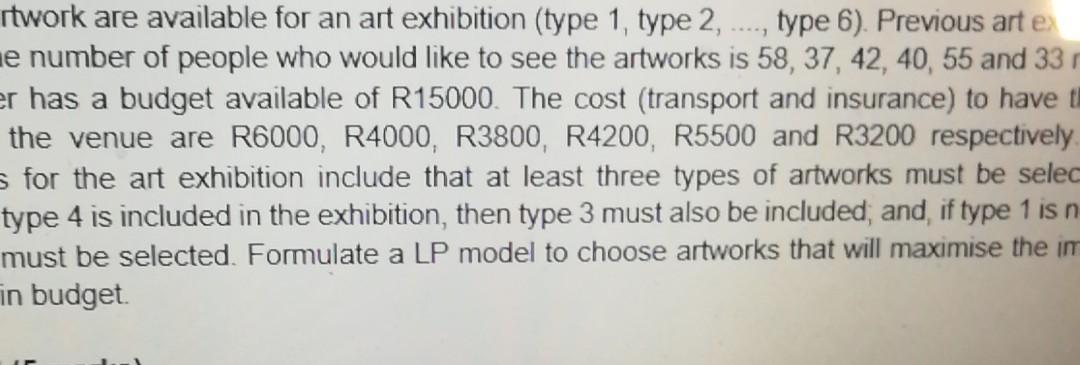 rtwork are available for an art exhibition (type