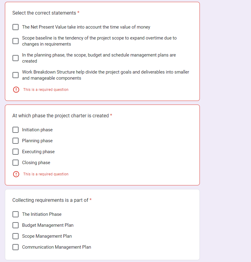 Select the correct statements * The Net Present