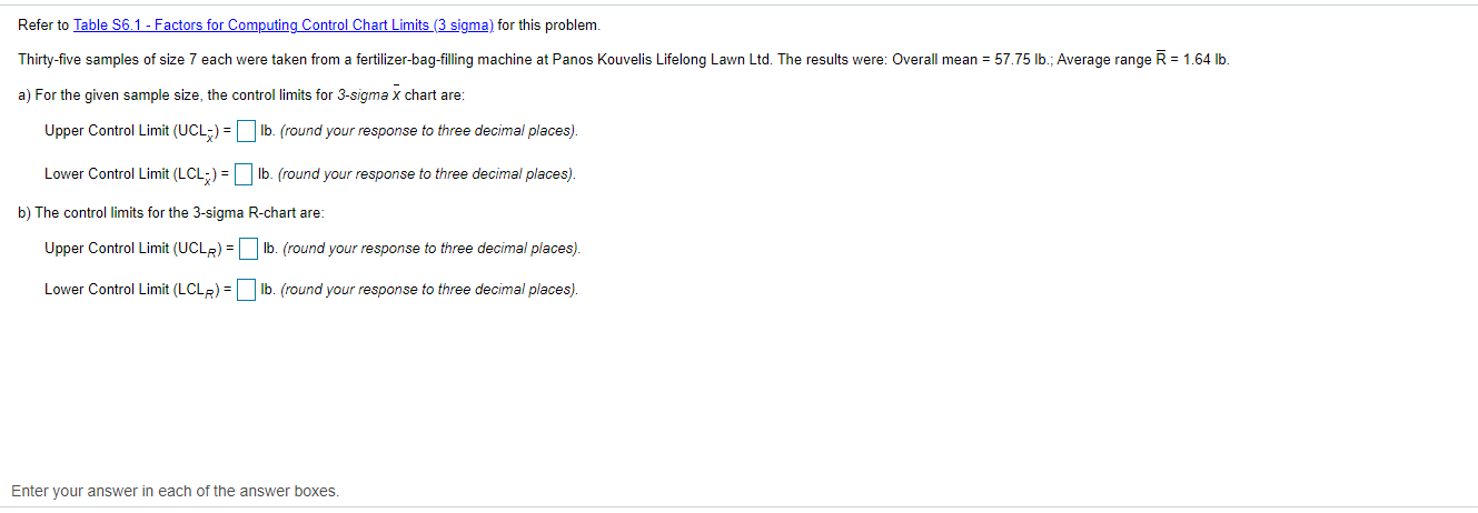 Refer to Table 56.1 - Factors for Computing