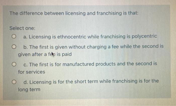 The difference between licensing and franchising
