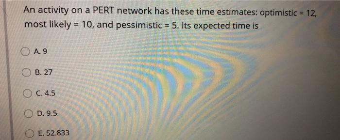 An activity on a PERT network has these time