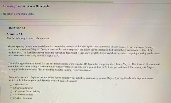 Remaining Time: 37 minutes, 00 seconds. Question