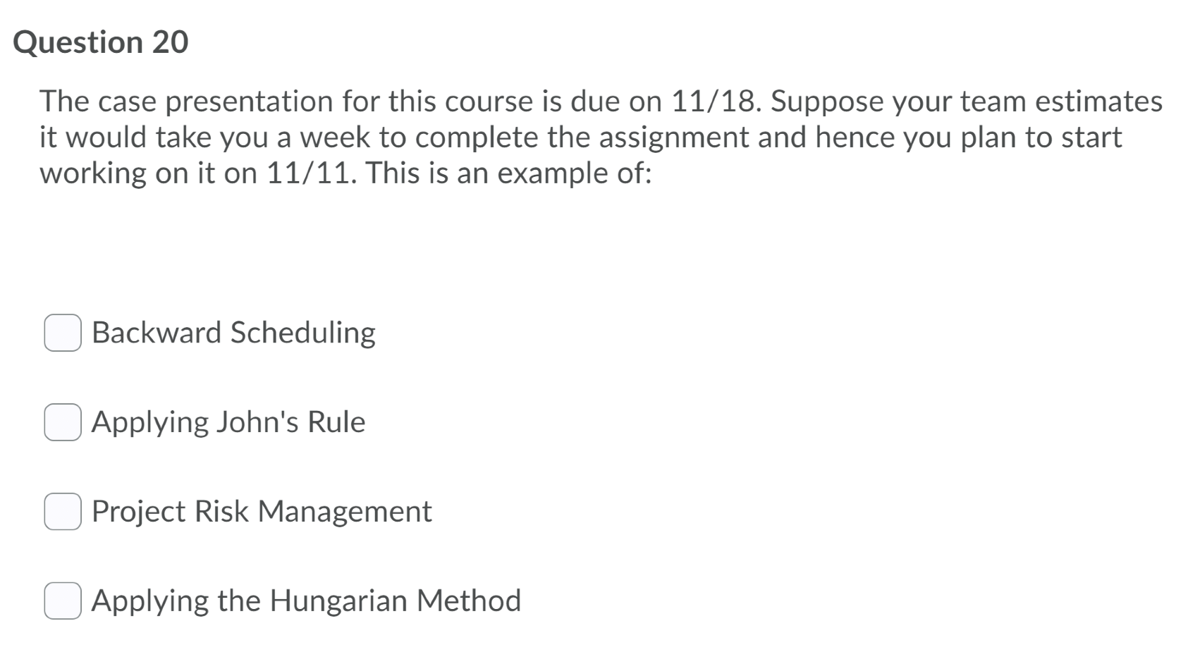 Question 20 The case presentation for this course