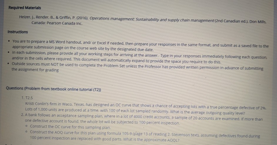 Required Materials Heizer, J., Render, B., &