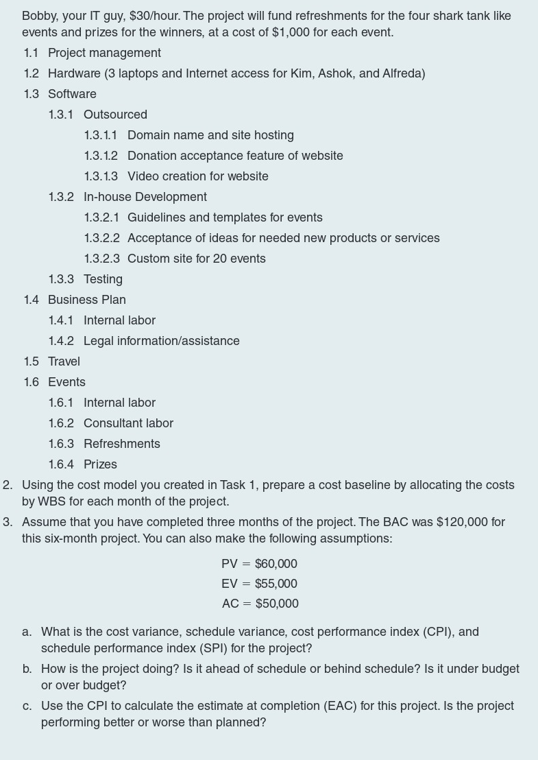 Task 1 ONLY Running Case You and your team are