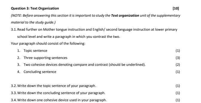Question 3: Text Organization [10] (NOTE: Before