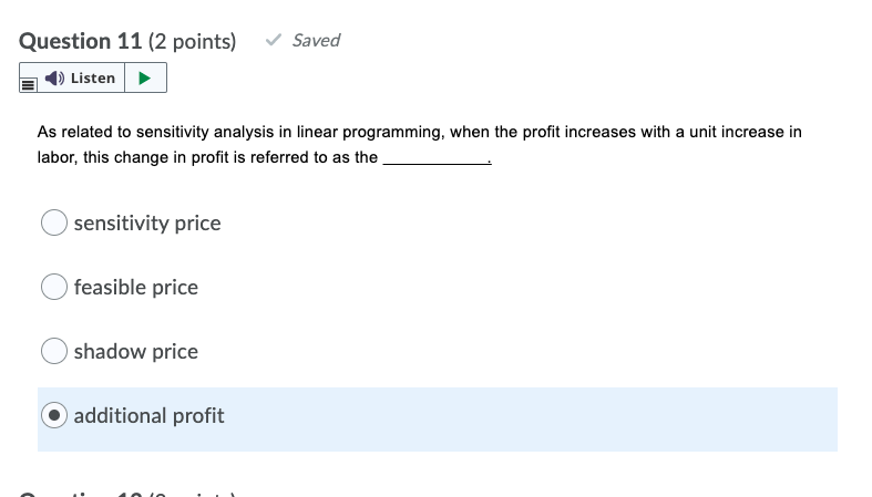 Question 11 (2 points) Saved Listen As related to