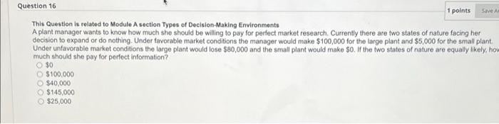 Question 16 1 points Save Ar This Question is