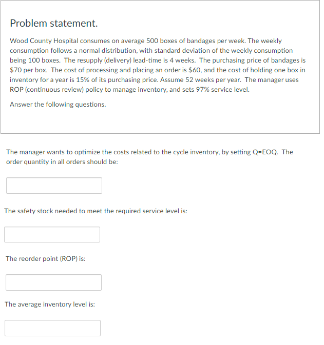 Problem statement. Wood County Hospital consumes