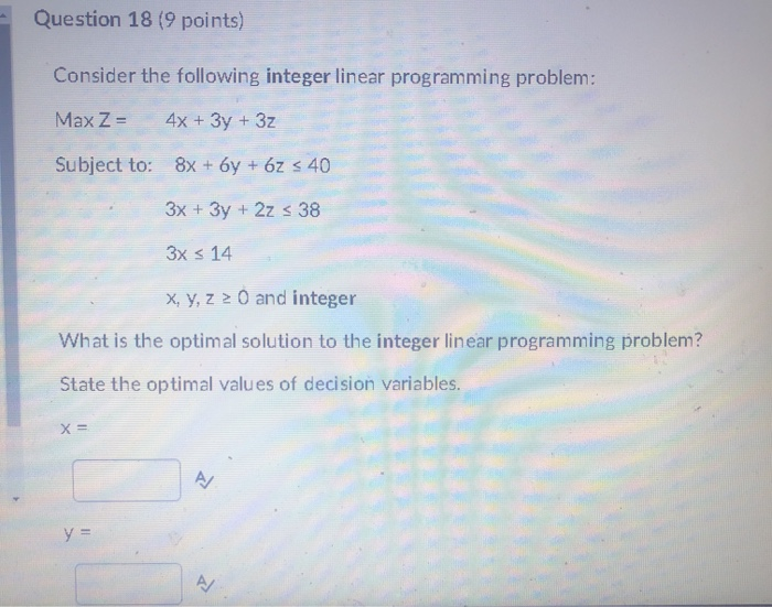 Question 18 (9 points) Consider the following
