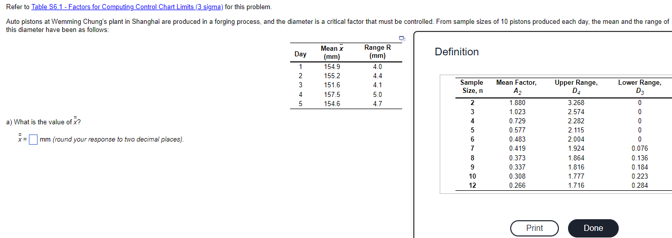 Refer to Table S6.1 - Factors for Computing