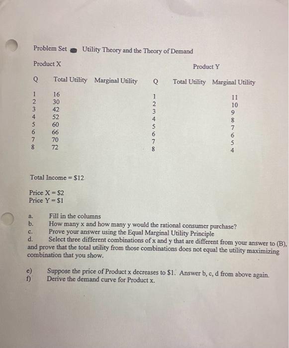 For each product X and Y, you have data given and
