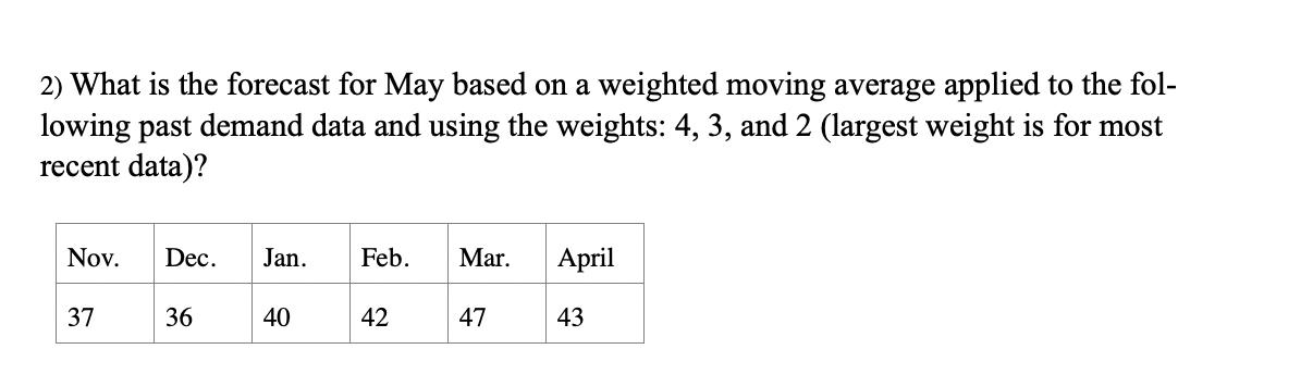 2) What is the forecast for May based on a