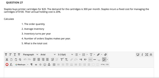 QUESTION 27 Staples buys printer cartridges for