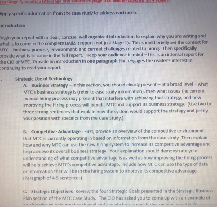 For Stage 1, create a title page and reference