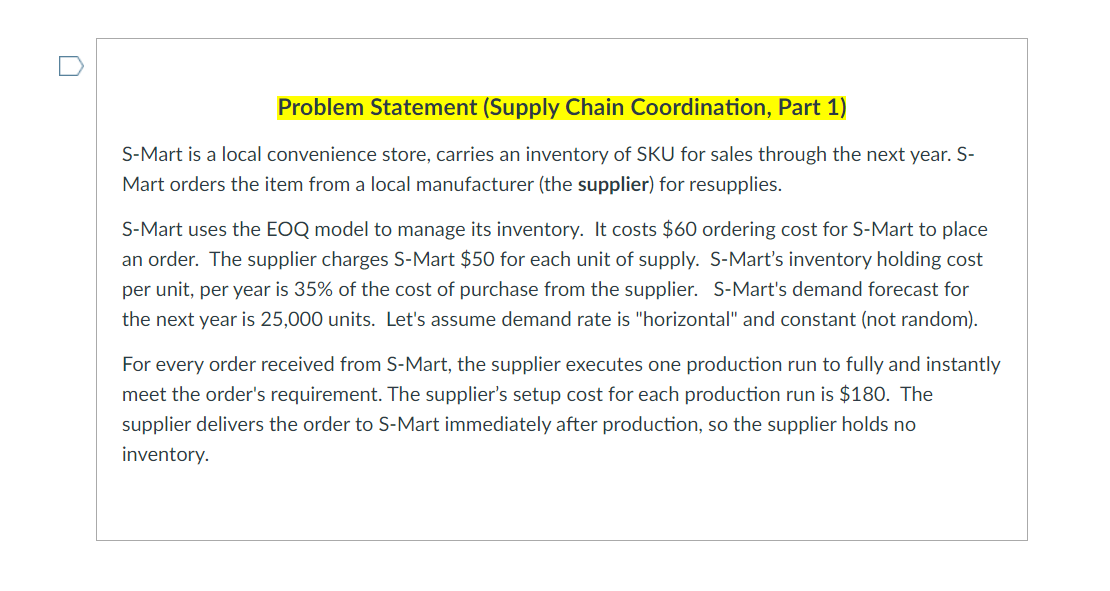 Problem Statement (Supply Chain Coordination,
