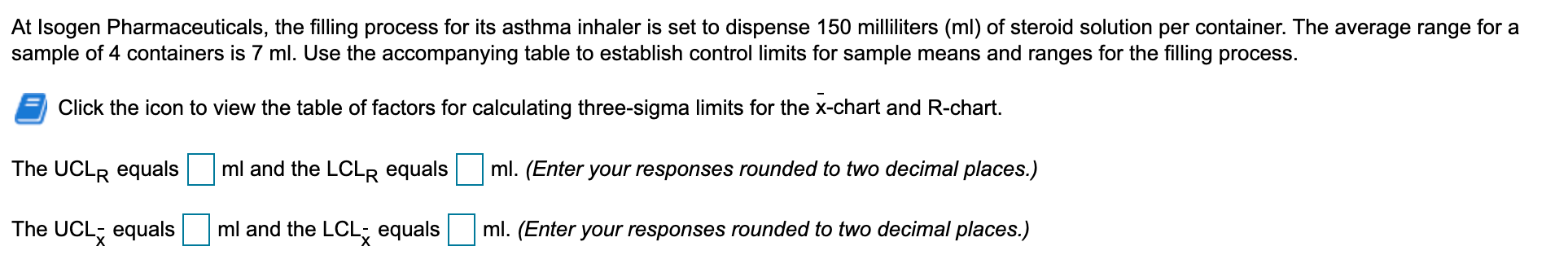 Factors for calculating three-sigma limits for