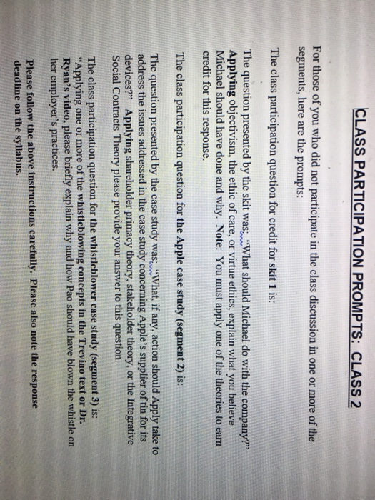 CLASS PARTICIPATION PROMPTS: CLASS 2 For those of