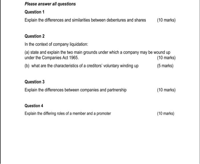 Company Law Please answer all questions Question