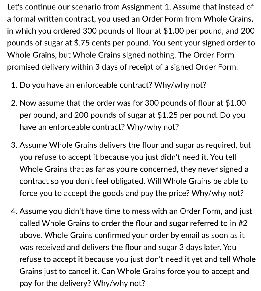 Scenario from Assignment 1 if needed: Let's