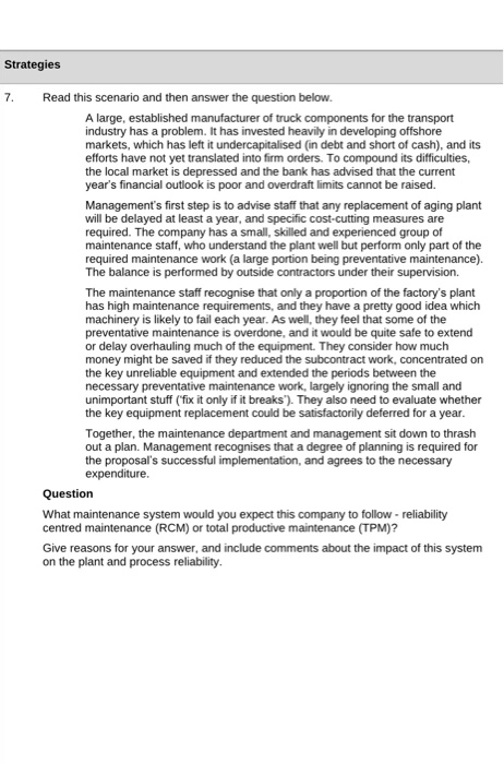 Strategies 7. Read this scenario and then answer