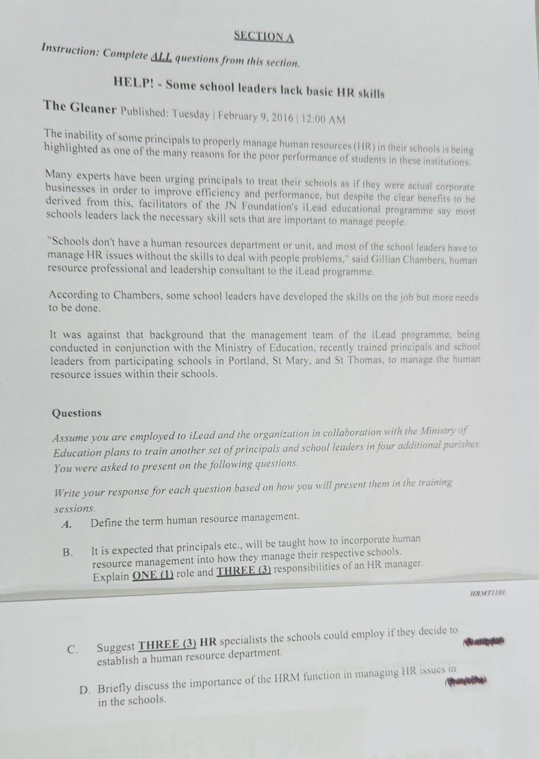SECTION A Instruction: Complete ALL questions