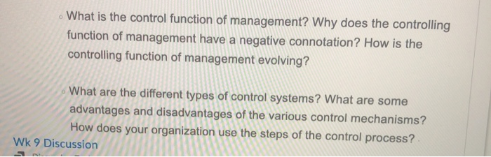 What is the control function of management? Why
