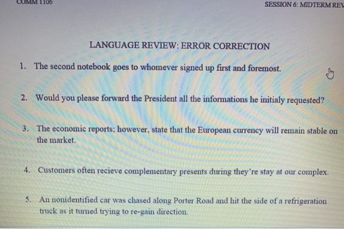 OMM 1106 SESSION 6: MIDTERM REV LANGUAGE REVIEW: