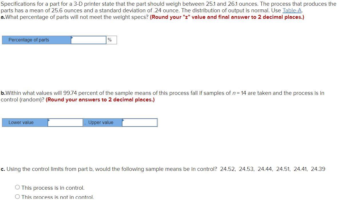 Specifications for a part for a 3-D printer state