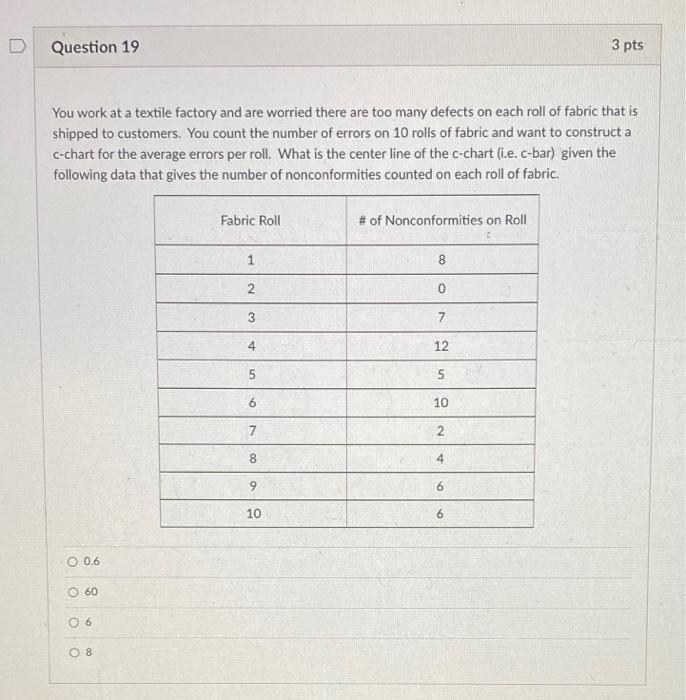 Please solve: D Question 19 3 pts You work at a