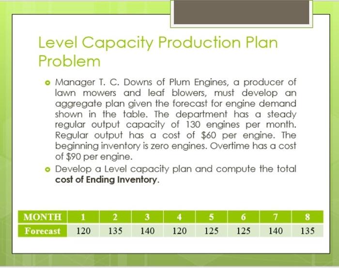 Level Capacity Production Plan Problem o Manager
