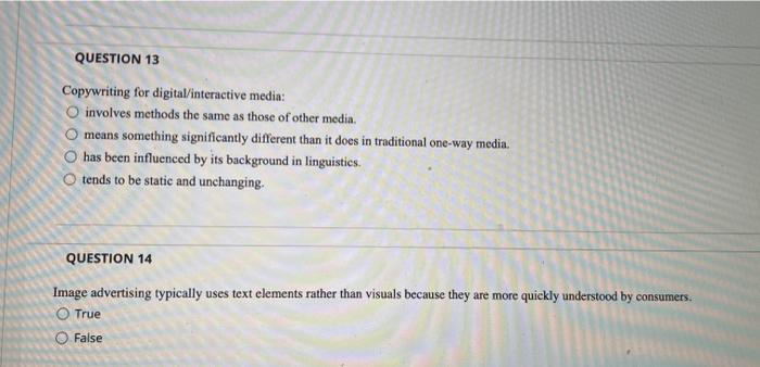 QUESTION 13 Copywriting for digital/interactive