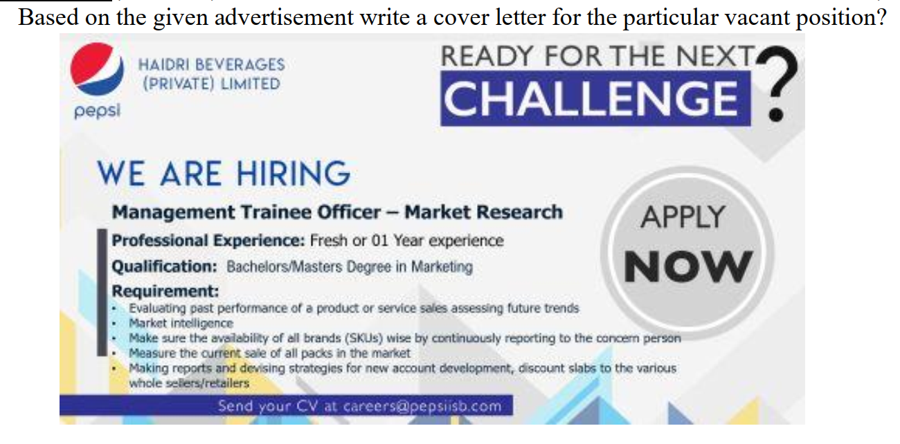 Based on the given advertisement write a cover