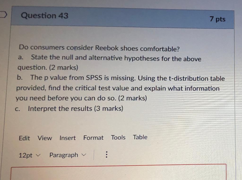 43 Question 43 Do consumers consider Reebok shoes