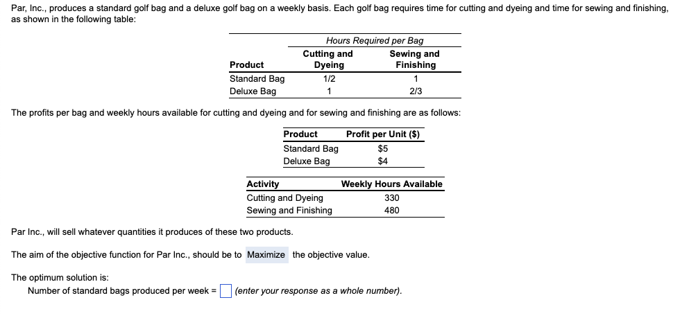 c.) The optimum solution is: S = ___ (enter your