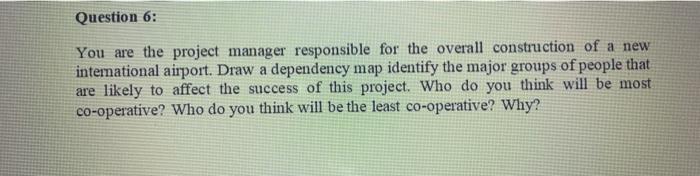 Question 6: You are the project manager