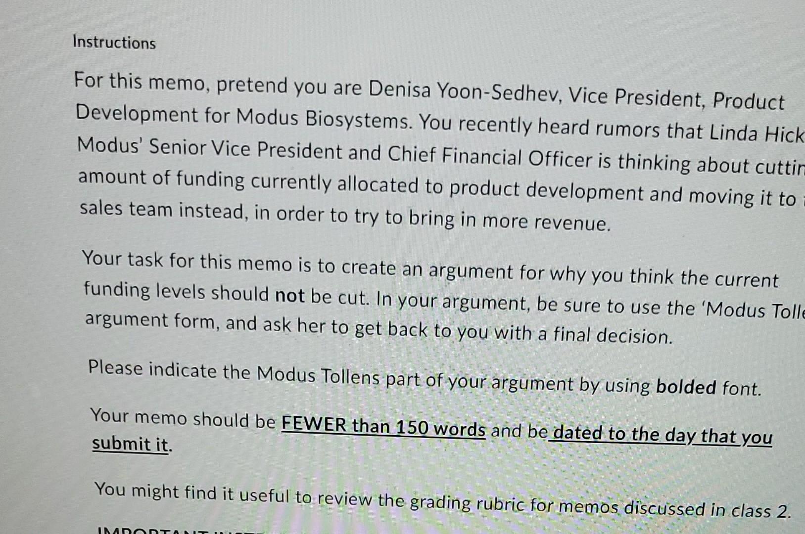 can you please use the modus tollen format for