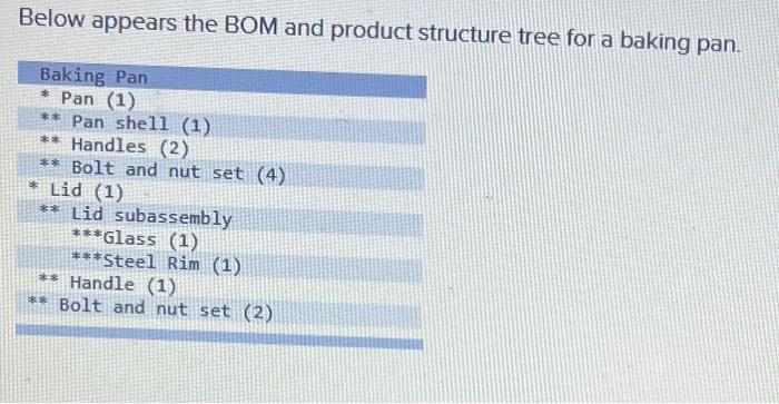 Below appears the BOM and product structure tree