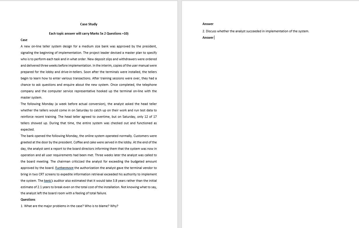 Case Study Answer Each topic answer will carry