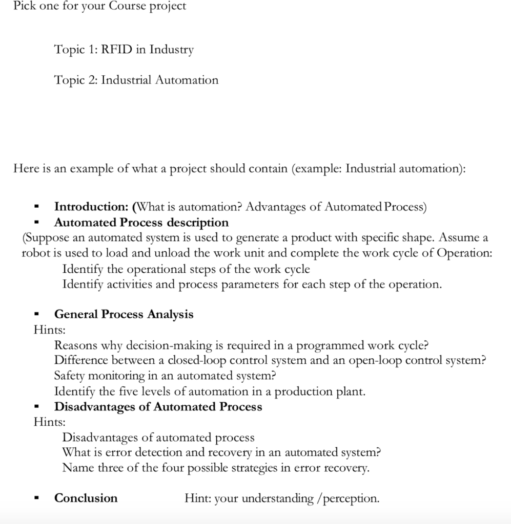 Pick one for your Course project Topic 1: RFID in
