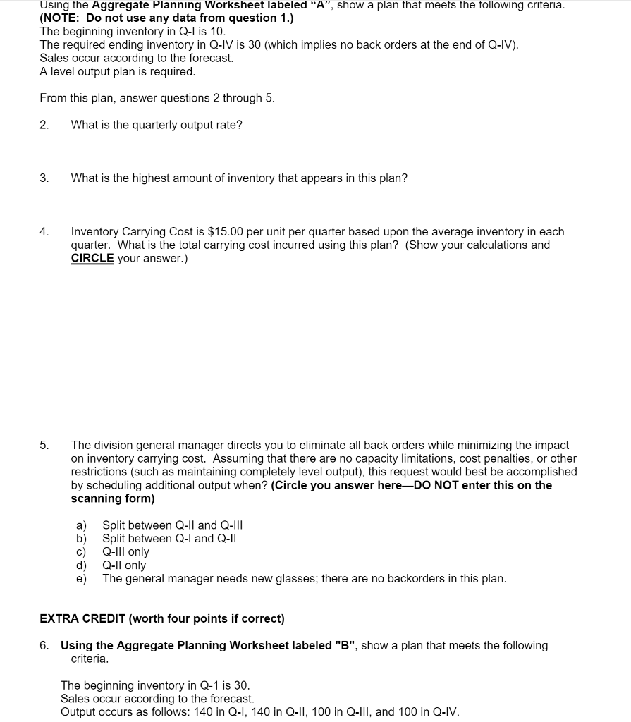 SOP (Aggregate Planning The following formulas